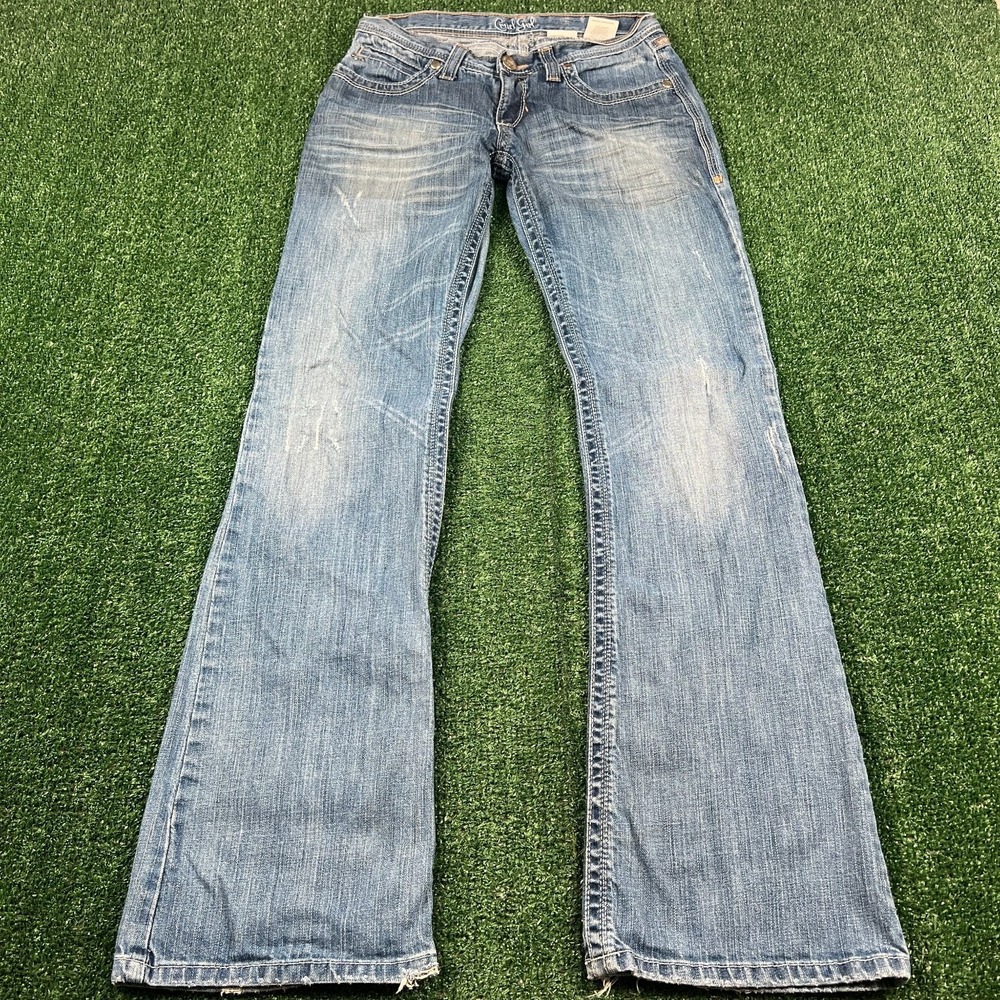 VTG Cruel Girl Denise Jeans Womens 3 28x32" Low Rise Flare Stretch Embroider Y2K